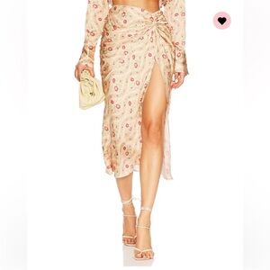 L'Academie Floral Midi Skirt in Cream and Pink